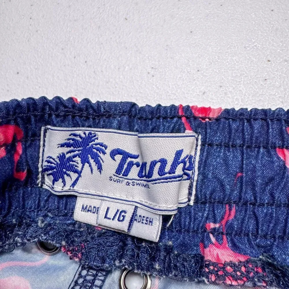 Trunks Flamingo Swim Shorts Mens Large Blue Pink Casual Swim Beach Pool QuickDry